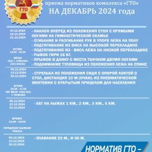 ГРАФИК ПРИЕМА НОРМАТИВОВ ВФСК "ГТО" НА ДЕКАБРЬ 2024 г.